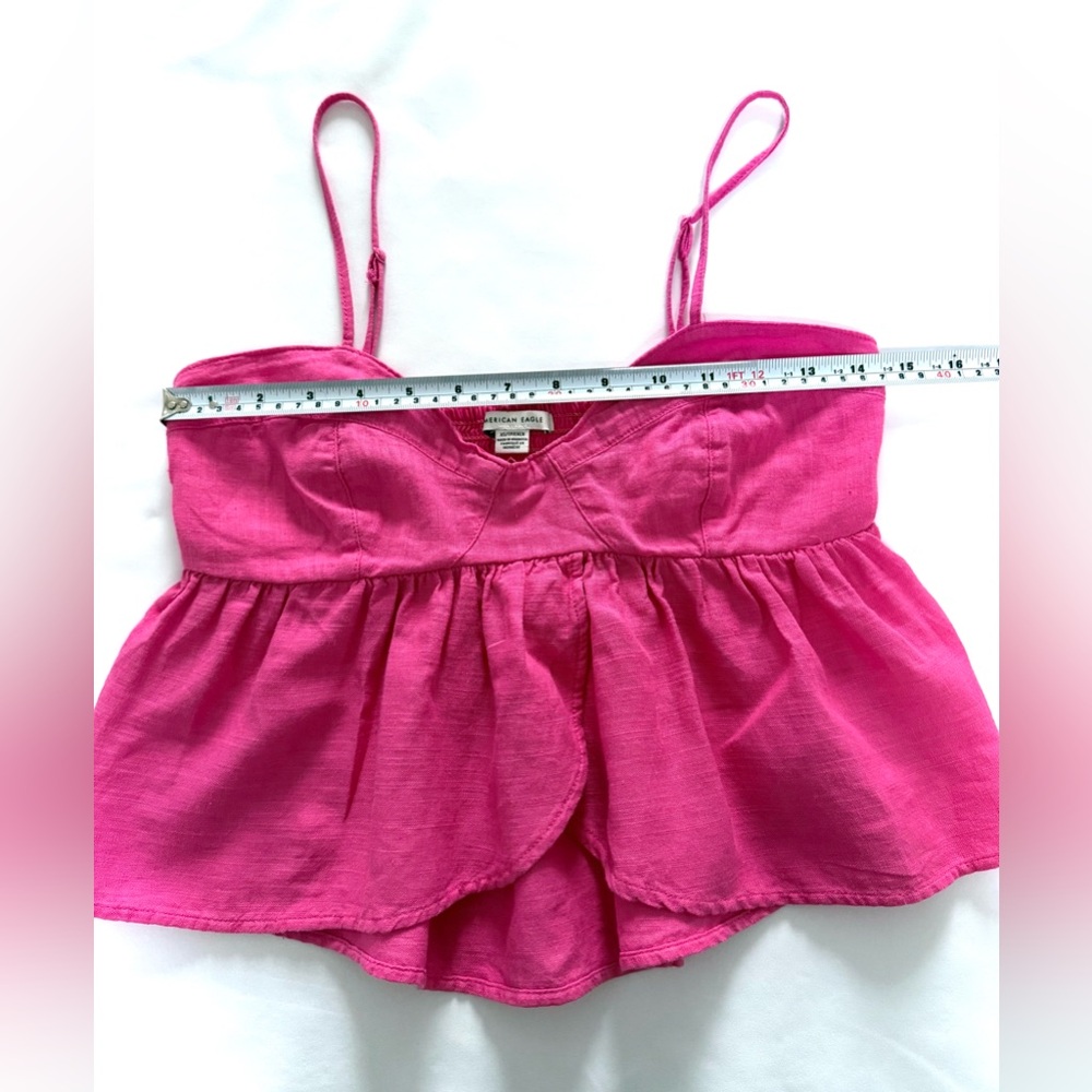 American Eagle Linen Blend Pink Peplum Babydoll Camisole Festival Tank Pink Boho - Picture 5 of 7